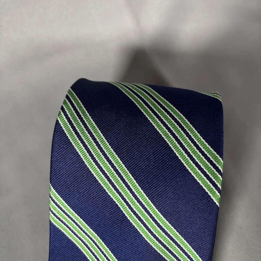Brooks Brothers Makers Tie Silk Navy‎ Blue Green Stripes L:58